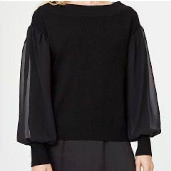 Club Monaco Sweaters - Club Monaco Quine‎ Black Chiffon Boat Neck Sweater XS -17” Pit to Pit